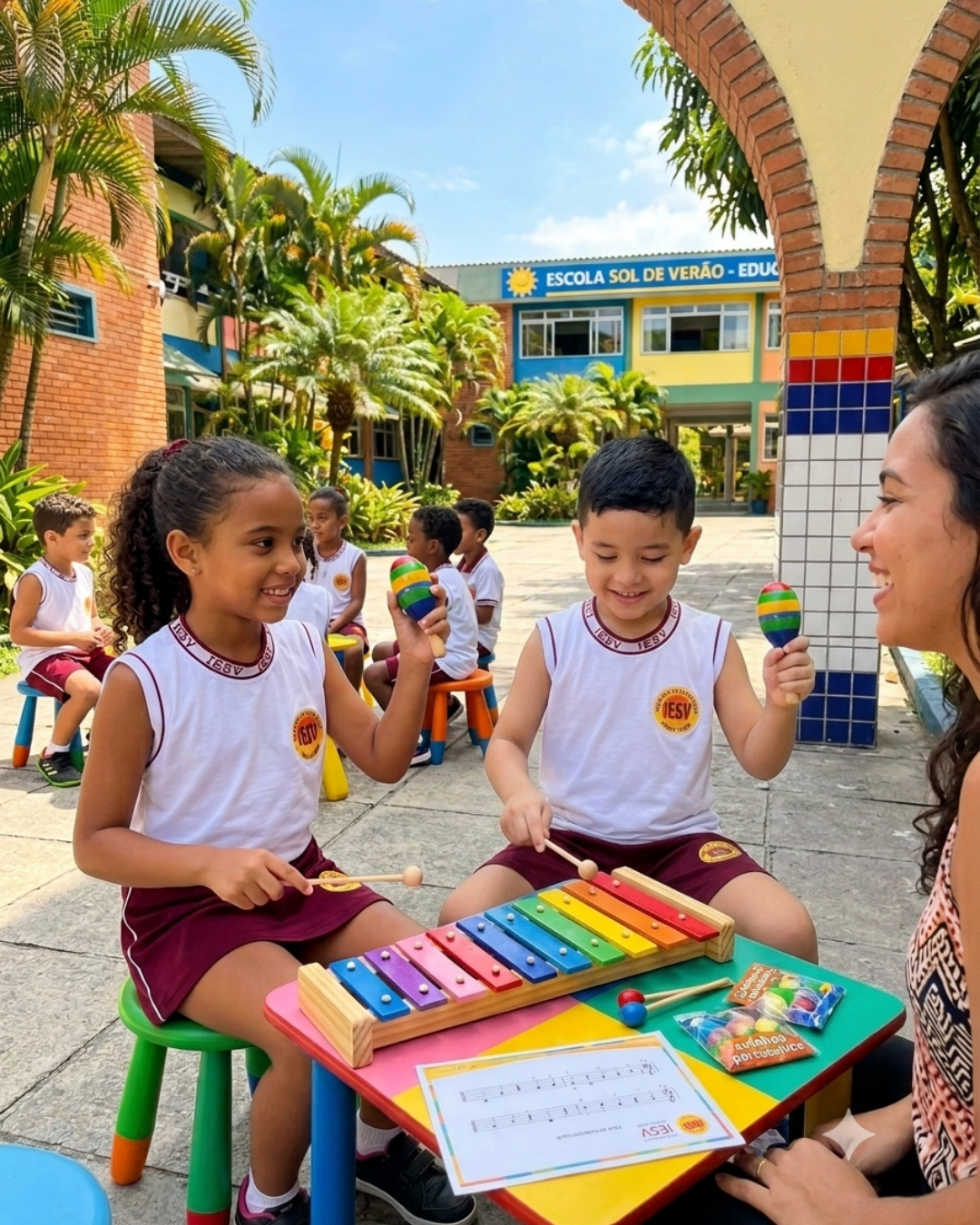 Alunos do Instituto Educacional Sol de Verão em atividade escolar